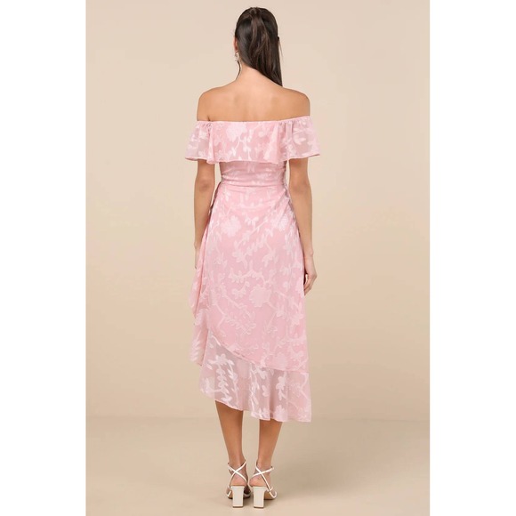 Lulus Pretty Perfect Blush Pink Burnout Floral Off-the-Shoulder Midi Dress XL - Picture 3 of 4